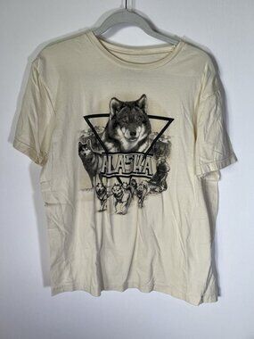 Del Sol color change wolf Alaska graphic cream tshirt L outdoor wildlife